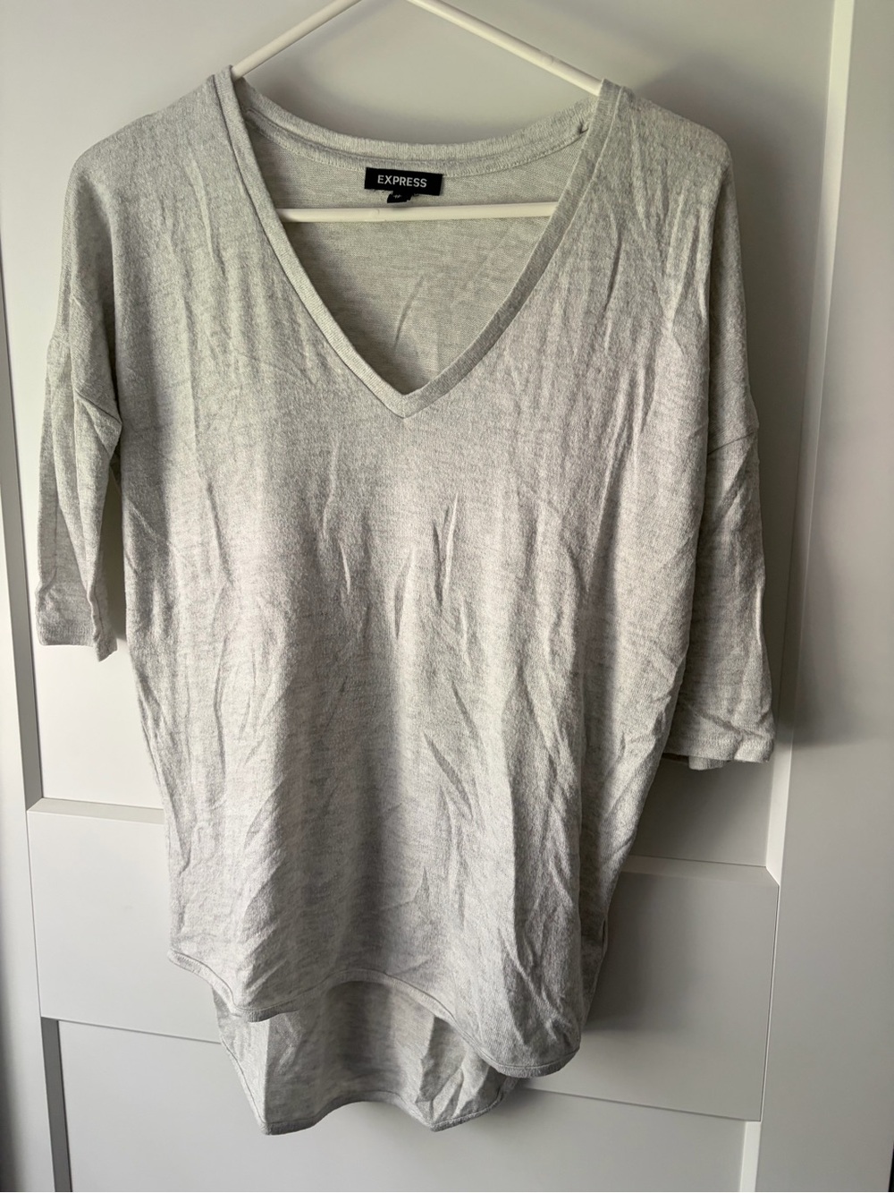 Express Women's Heather Light Gray V-Neck Tunic Top - XS
